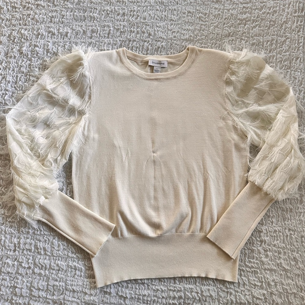 Elegant Cream Sweater with Sheer Sleeves